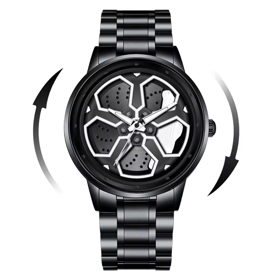 Watch Men Quartz Movement Black Stainless Steel Strap Watch Fashion Sports Style Rotating Dial Top Men Clock