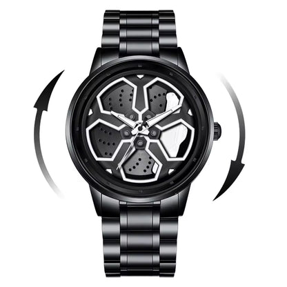 Watch Men Quartz Movement Black Stainless Steel Strap Watch Fashion Sports Style Rotating Dial Top Men Clock