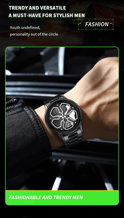 Watch Men Quartz Movement Black Stainless Steel Strap Watch Fashion Sports Style Rotating Dial Top Men Clock