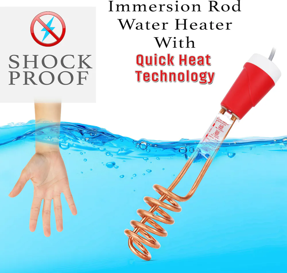 Dekoq Electric Immersion Water Heater Rod/Electric water heater rod/Durable immersion heater (1000W, Orange), ISI Mark Waterproof & Shockproof 1000 W Shock Proof Immersion Heater Rod (copper) reliable, and shockproof water heating performance