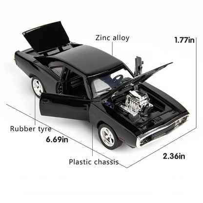 Adofi Dodge Charger Toy Car for Kids Fast and Furious Die Cast Metal Cars with Light Sound Pull Back Openable Door Toy Car, Black