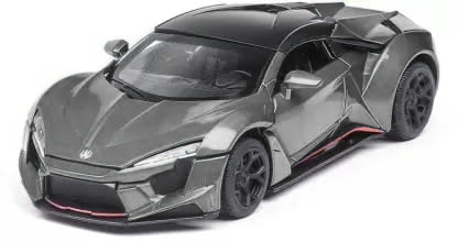 Adofi 1:36 Scale Die-Cast Lykan Hyper Sport Metal Pullback Car Toy With Openable Doors, Lights, And Sounds For Boys Gift,Grey