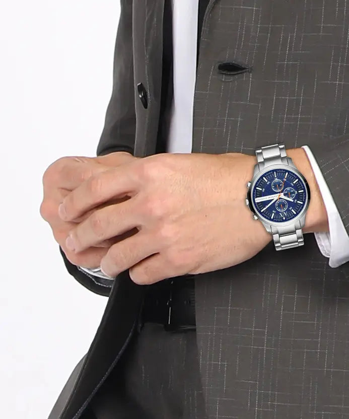 Exchange Chronograph Stainless Steel Bracelet Watch For Men Excellent, Hampton Analog Blue Dial Men's Stainless Steel Watch