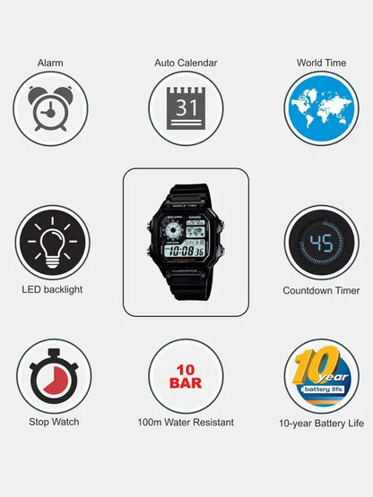 Youth Series Digital Grey Dial Men's Watch - AE-1200WH-1AVDF(D097)