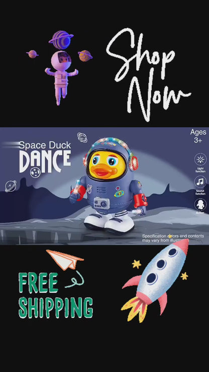 Dancing Space Duck Toy Battery Operated Toy Figure with Lights and Sounds, Space Elements Designed，Dancing Robot for Infants,Babies,Kids
