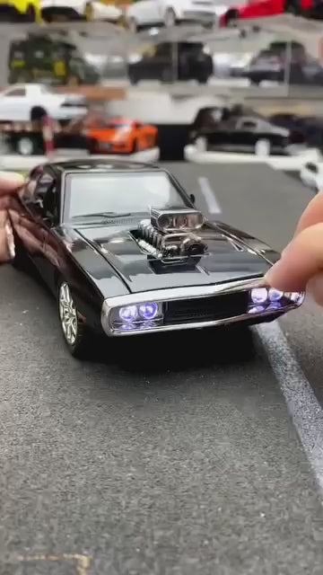 Adofi Dodge Charger Toy Car for Kids Fast and Furious Die Cast Metal Cars with Light Sound Pull Back Openable Door Toy Car, Black