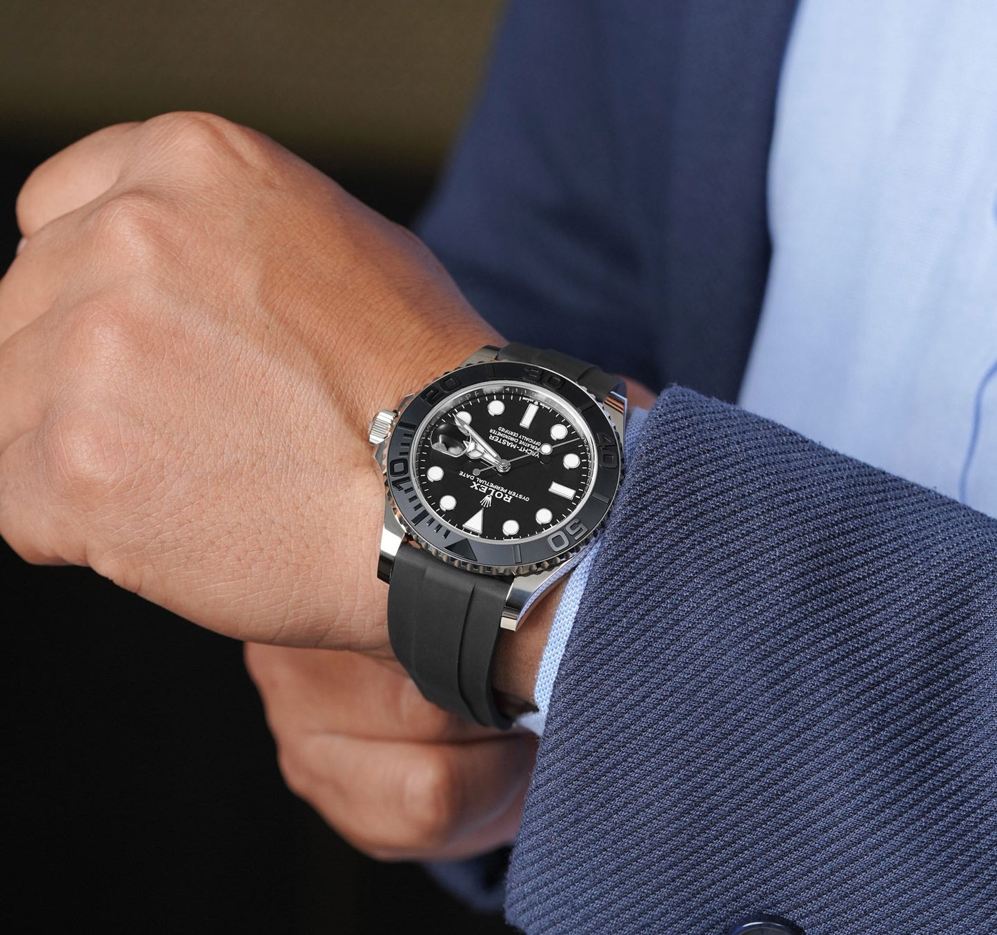 Yacht-Master 42 White Gold Oysterflex Bracelet Analog Watch For Men