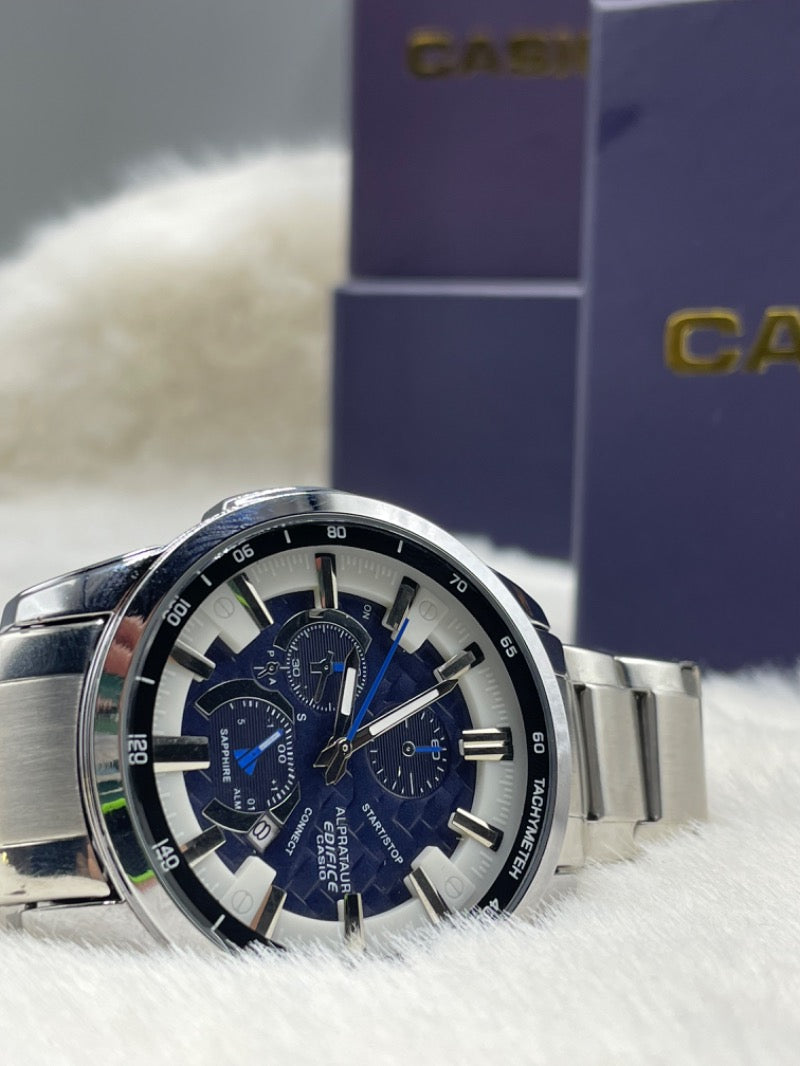 Analogue Watch with Stainless Steel Strap, Edifice Blue Dial Silver Stainless Steel Band Analog Watch